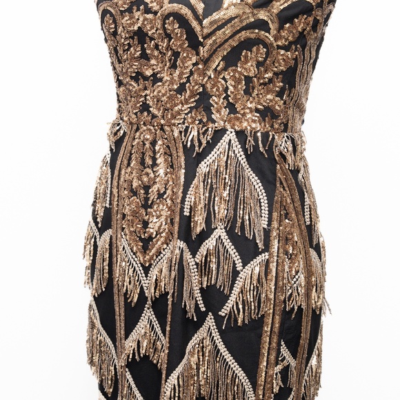 Dress the Population  - Viviana Strapless Sequin Fringe Midi Dress - Picture 11 of 12